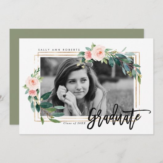 Imitate aus Grünholz, Goldblüte Foto Abschluss Dankeskarte (Vorne/Hinten)