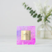 Imitate aus Lila Marmor mit Aquarellfarbe Gold Gli Quadratische Visitenkarte (Stehend Vorderseite)