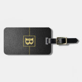Imitate aus schwarzem Pebblendleder in Monogramm Gepäckanhänger (Vorderseite horizontal)