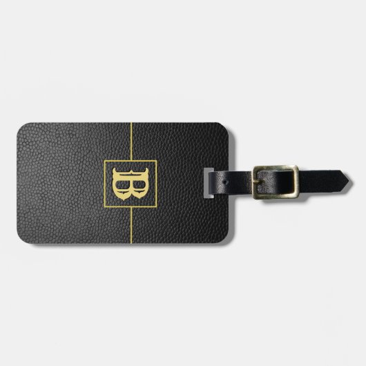 Imitate aus schwarzem Pebblendleder in Monogramm Gepäckanhänger (Vorderseite horizontal)
