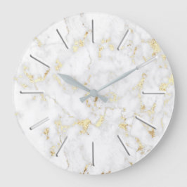 Imitate aus weißem Marmor, Goldfolie Große Wanduhr