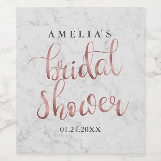 Imitate aus weißem Marmor Rose Gold Brautparty Lab Weinetikett (Einzelnes Label)