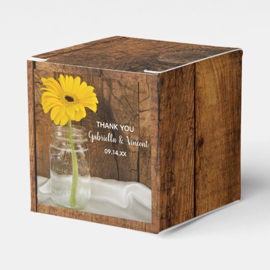 Imitate Barn Wood Mason Jar und Yellow Daisy Weddi Geschenkschachtel (Vorderseite)