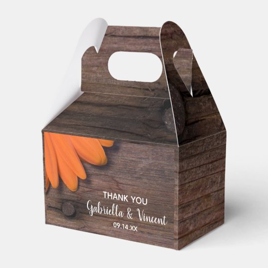Imitate Barn Wood Rustic Orange Daisy Wedding Geschenkschachtel (Vorderseite)