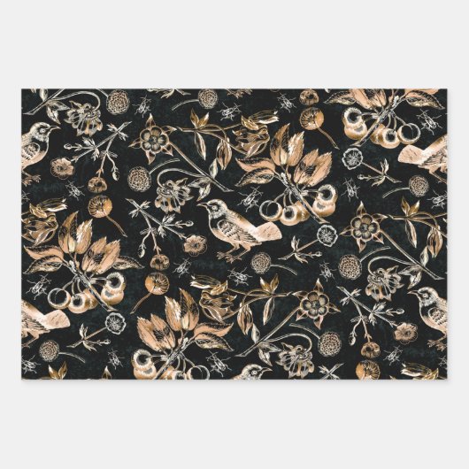 Imitate Birds Käfer Blume Kirsche Früchte Geschenkpapier Set (Vorderseite)