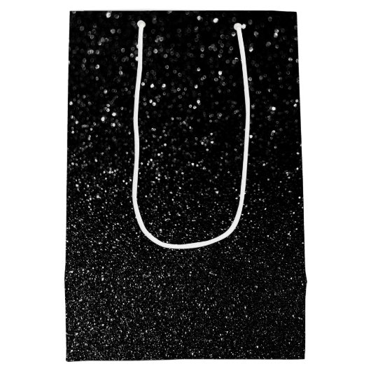 Imitate Black Bokeh Glitzer Foto Mittlere Geschenktüte (Rückseite)