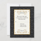 Imitate Black Gold Glitzer Damask Ticket Style UAW RSVP Karte (Vorderseite)