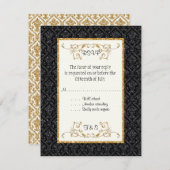 Imitate Black Gold Glitzer Damask Ticket Style UAW RSVP Karte (Vorne/Hinten)