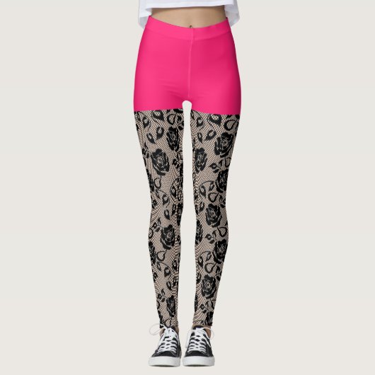 Imitate Black Lace Fishnet Funny Leggings Pink Kur (Vorderseite)