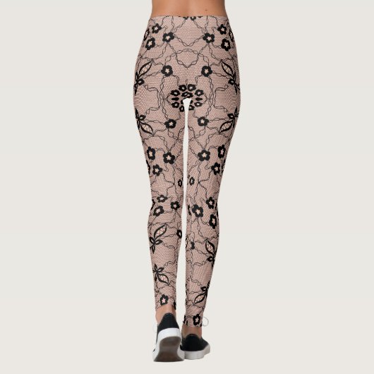 Imitate Black Lace Fishnet Leggings mit Blume (Rückseite)
