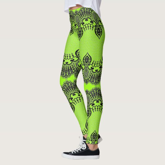 Imitate Black Lace Fishnet Leggings Neon Green Col (Links)