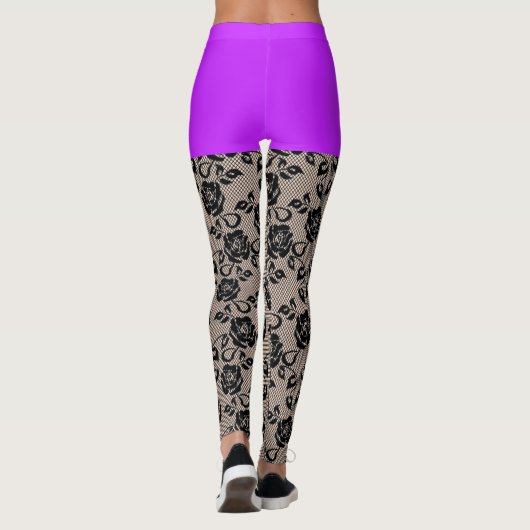 Imitate Black Lace Fishnet mit Lila Kurzen Legging Leggings (Rückseite)