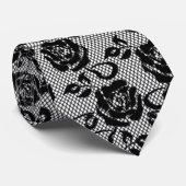 Imitate Black Lace Fishnet Neck Tie Krawatte (Gerollt)