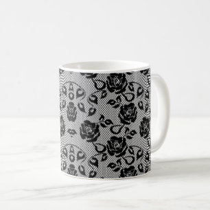 Imitate Black Lace Rose Fishnet Coffee Tasse