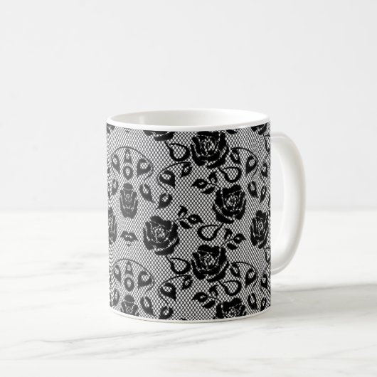 Imitate Black Lace Rose Fishnet Coffee Tasse (VorderseiteRechts)