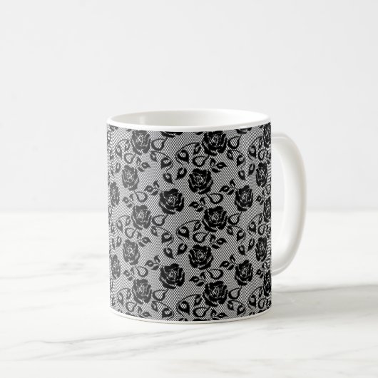 Imitate Black Lace Rose Fishnet Coffee Tasse (VorderseiteRechts)