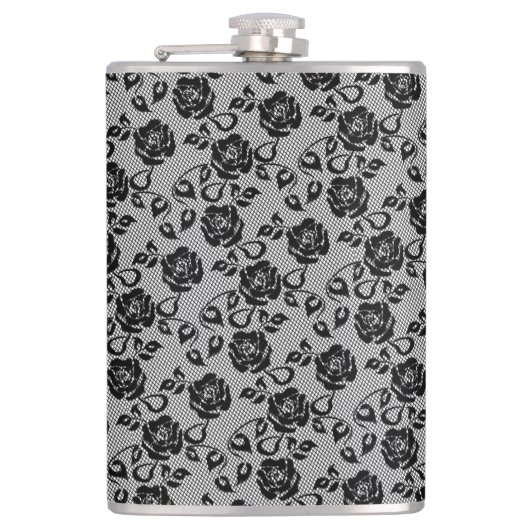 Imitate Black Lace Rose Fishnet Flask Geschenk Flachmann (Vorderseite)