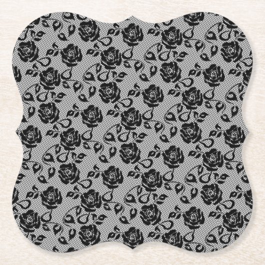 Imitate Black Lace Rose Fishnet Paper Untersetzer (Vorderseite)