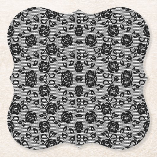 Imitate Black Lace Rose Fishnet Paper Untersetzer (Vorderseite)