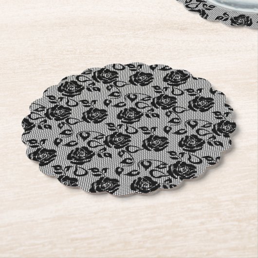 Imitate Black Lace Rose Fishnet Paper Untersetzer (angewinkelt)