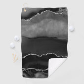 Imitate Black Marbled Agate Elegante Silver Glitze Golfhandtuch (Insitu)