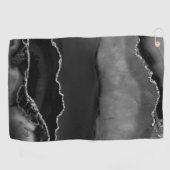 Imitate Black Marbled Agate Elegante Silver Glitze Golfhandtuch (Horizontal)