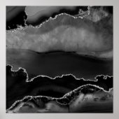 Imitate Black Marbled Agate Elegante Silver Glitze Poster (Vorne)
