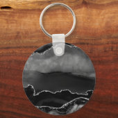 Imitate Black Marbled Agate Elegante Silver Glitze Schlüsselanhänger (Vorderseite)