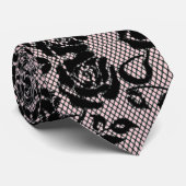 Imitate Black Rose Lace Fishnet Neck Tie - Romanti Krawatte (Gerollt)