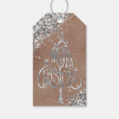 Imitate blau (Leinenlook) Silberbaum Glitzer Geschenkanhänger (Vorderseite)