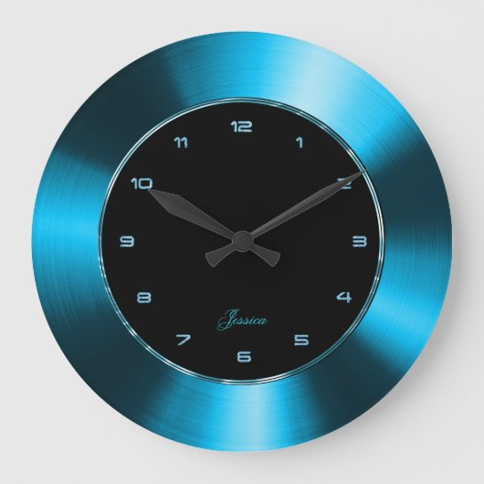 Imitate Blau-Metalldesign Gestaltloser Stahlausseh Große Wanduhr (Vorderseite)