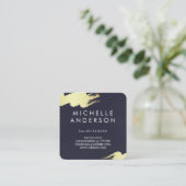 Imitate Blauer Leder / Gold gebürstet Quadratische Visitenkarte (Stehend Vorderseite)