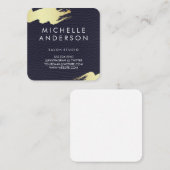 Imitate Blauer Leder / Gold gebürstet Quadratische Visitenkarte (Vorne/Hinten)