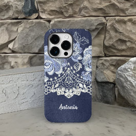 Imitate Blauer Velvet und Stickereien Case-Mate iPhone 14 Pro Hülle