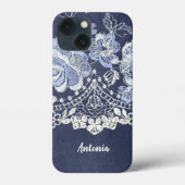 Imitate Blauer Velvet und Stickereien Case-Mate iPhone Hülle (Rückseite)