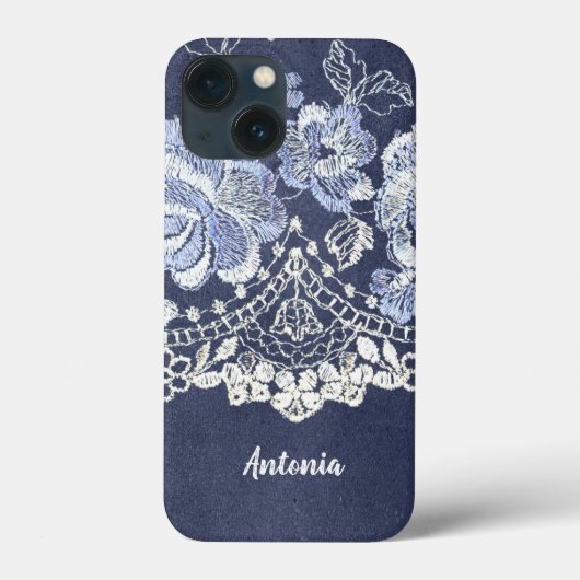 Imitate Blauer Velvet und Stickereien Case-Mate iPhone Hülle (Rückseite)