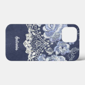 Imitate Blauer Velvet und Stickereien Case-Mate iPhone Hülle (Rückseite (Horizontal))