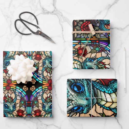 Imitate Bleidrache aus Glas mit Rose Geschenkpapier Set (Vorderseite)