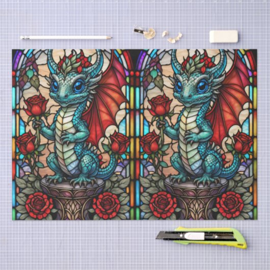 Imitate Bleidrache aus Glas mit Rose Seidenpapier (Handwerk)