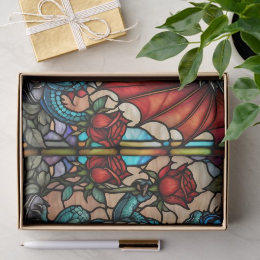 Imitate Bleidrache aus Glas mit Rose Seidenpapier (Geschenk)