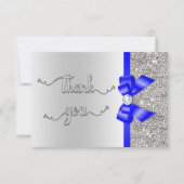 Imitate Blue Bow Silver Sequins Vielen Dank Hochze Dankeskarte (Vorderseite)