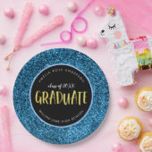 Imitate Blue Glitzer Graduate Abschluss Paper Plat Pappteller (Party)