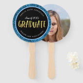 Imitate Blue Glitzer Graduate Foto Abschluss Fächer (Vorne und Hinten)