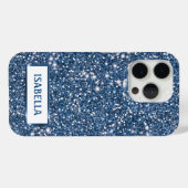 Imitate Blue Glitzer Textur mit Individuelle Name  Case-Mate iPhone Hülle (Rückseite (Horizontal))