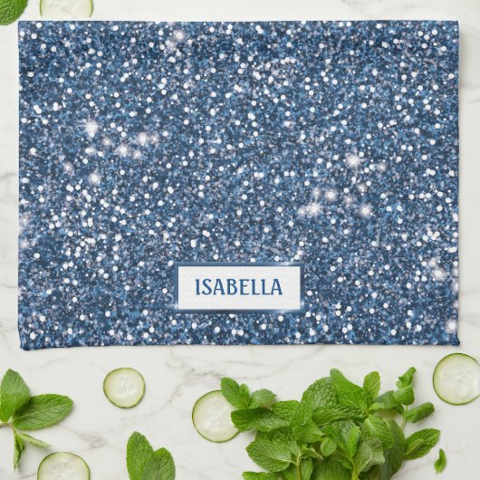 Imitate Blue Glitzer Textur mit Individuelle Name Geschirrtuch (Gefaltet)