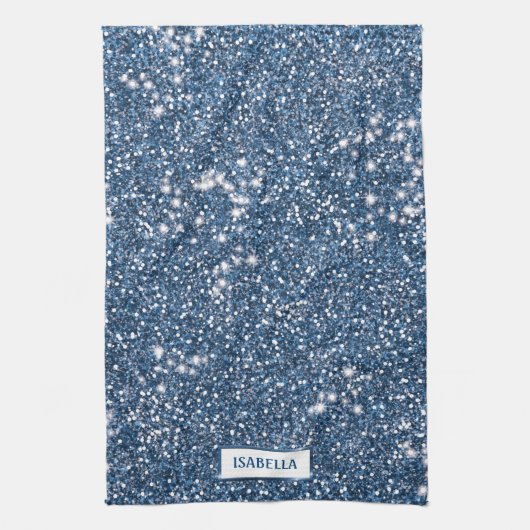 Imitate Blue Glitzer Textur mit Individuelle Name Geschirrtuch (Vertikal)