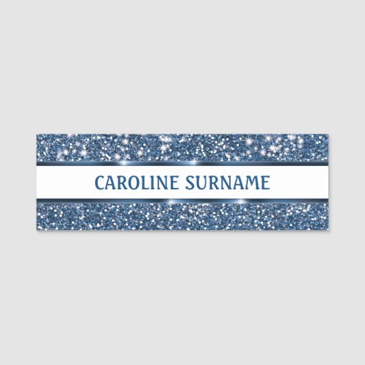 Imitate Blue Glitzer Textur mit Individuelle Name Namensschild (Vorderseite)