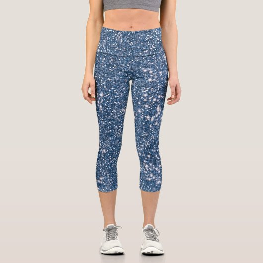 Imitate Blue Glitzer Texture Look-like Graphic Capri Leggings (Vorderseite)