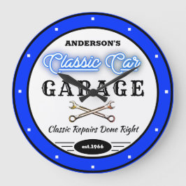 Imitate Blue Neon Classic Autogarage Große Wanduhr