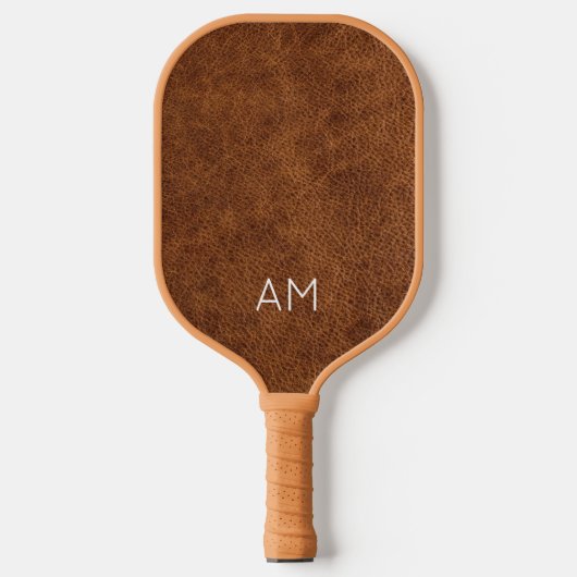 Imitate Braunes Leder Zwei-Buchstaben-Monogramm Pickleball Schläger (Vorderseite)